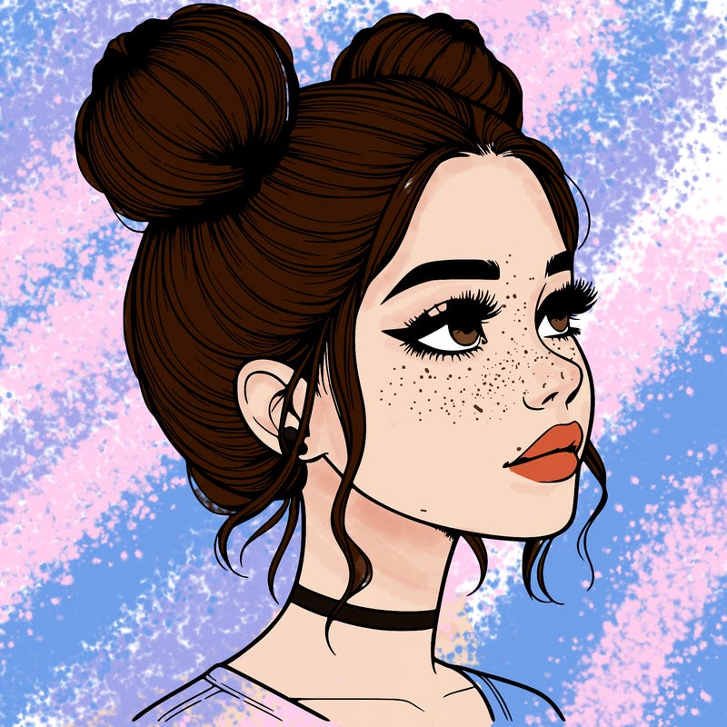 realistic girl with buns on the top of her head