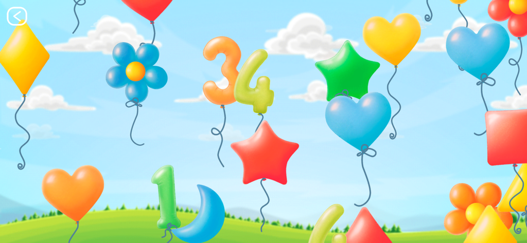 Balloon Pop for Little Kids - Colorful balloons in different shapes and numbers floating in a blue sky