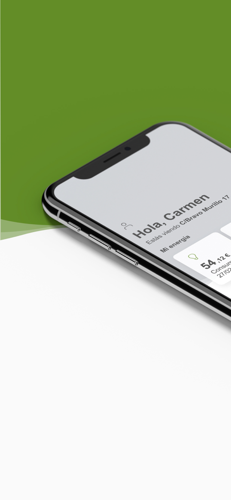 Curenergía - Dashboard dell'app mobile Curenergia su un iPhone che mostra i dettagli del consumo energetico