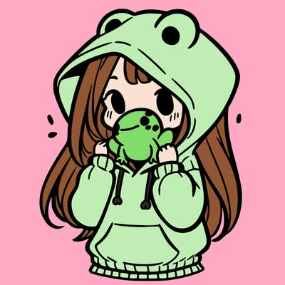 a girl holding a froggy hoodie