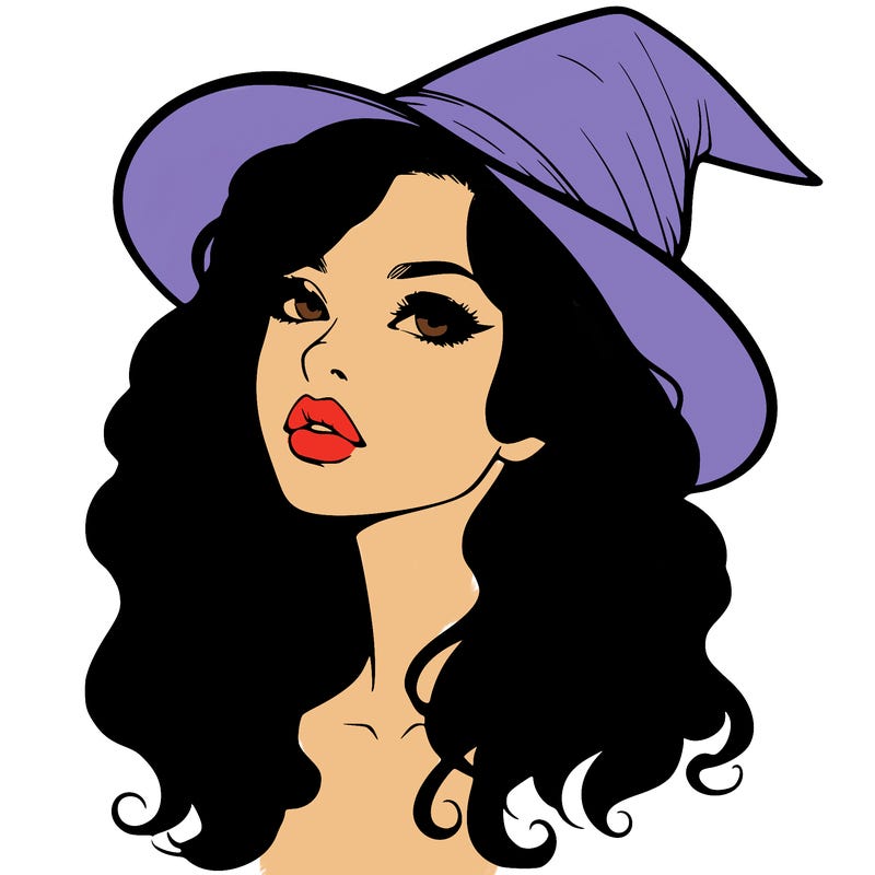 realistic witch girl with wavy hair and lips