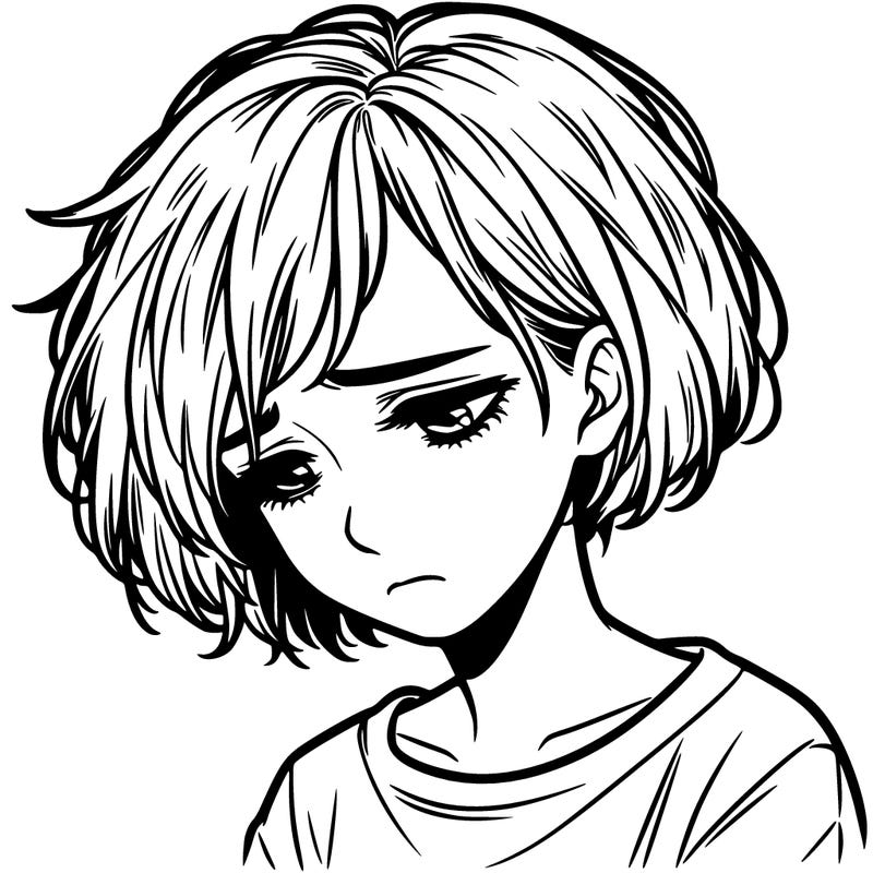 realistic depressed girl with short hair