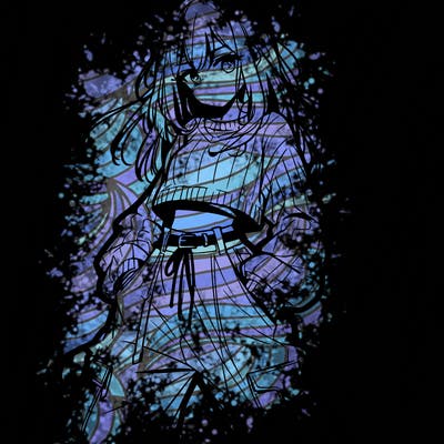 anime teen girl with baggy pants and crop top with sweater