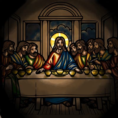 jesus shares the last supper with twelve apostles