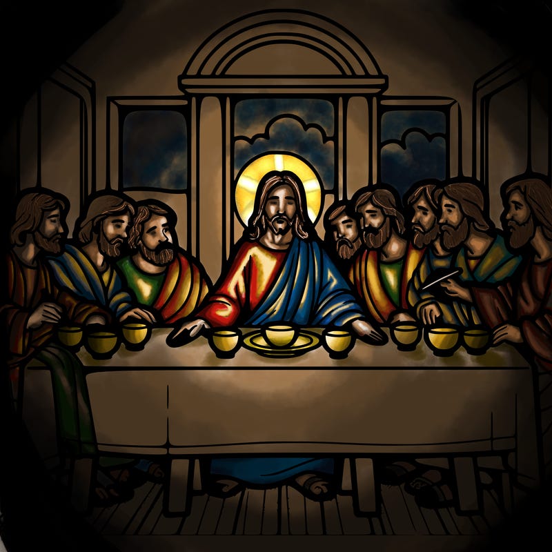 jesus shares the last supper with twelve apostles