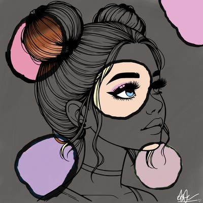 realistic girl with buns on the top of her head