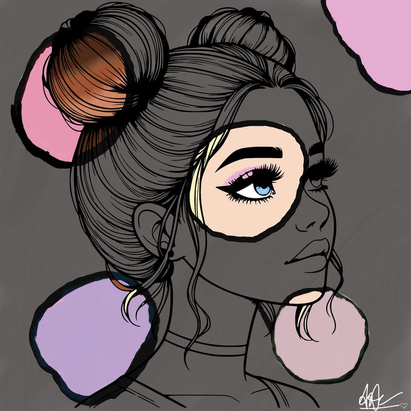 realistic girl with buns on the top of her head