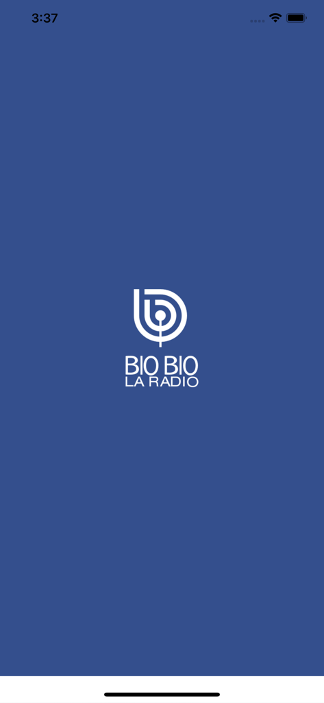 Schermata di avvio dell'app Radio Bio Bio con logo su sfondo blu