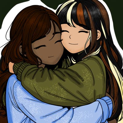 realistic two girls hugging