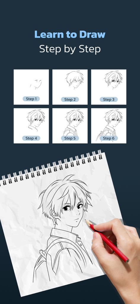 Step by step tutorial for sketching an anime character on paper