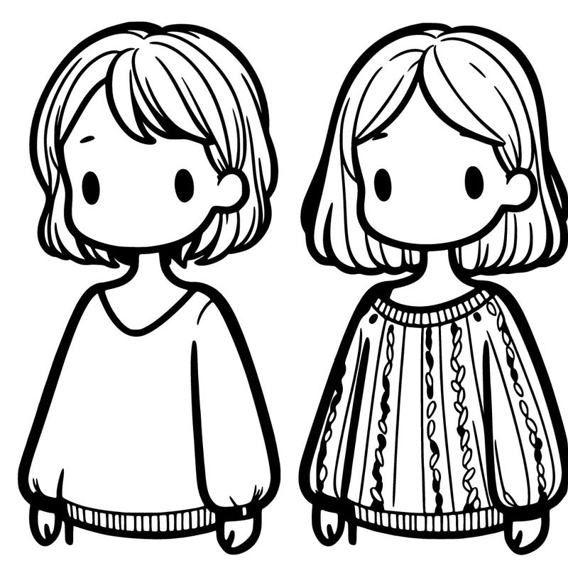 two girls in a jumper one with short hair one with long hair