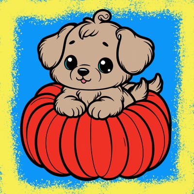 cute little puppy in a pumpkin