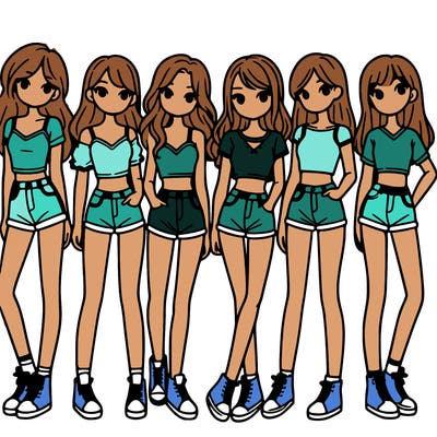 a group of girls wearing crop tops and shorts