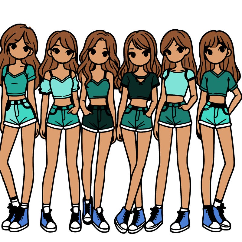 a group of girls wearing crop tops and shorts