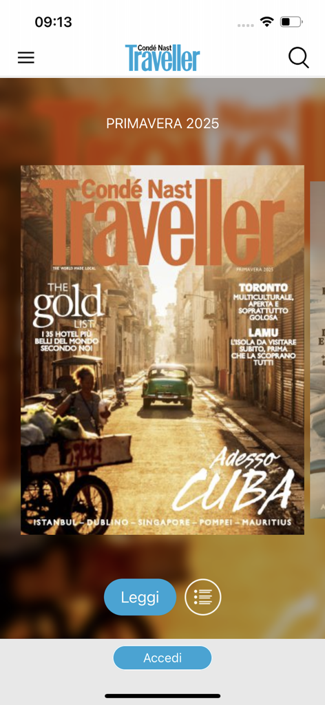 Traveller  Italia - Copertina digitale della rivista Traveller Italia per la Primavera 2025 con un reportage di viaggio su Cuba.