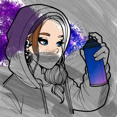 a realistic girl, spray painting