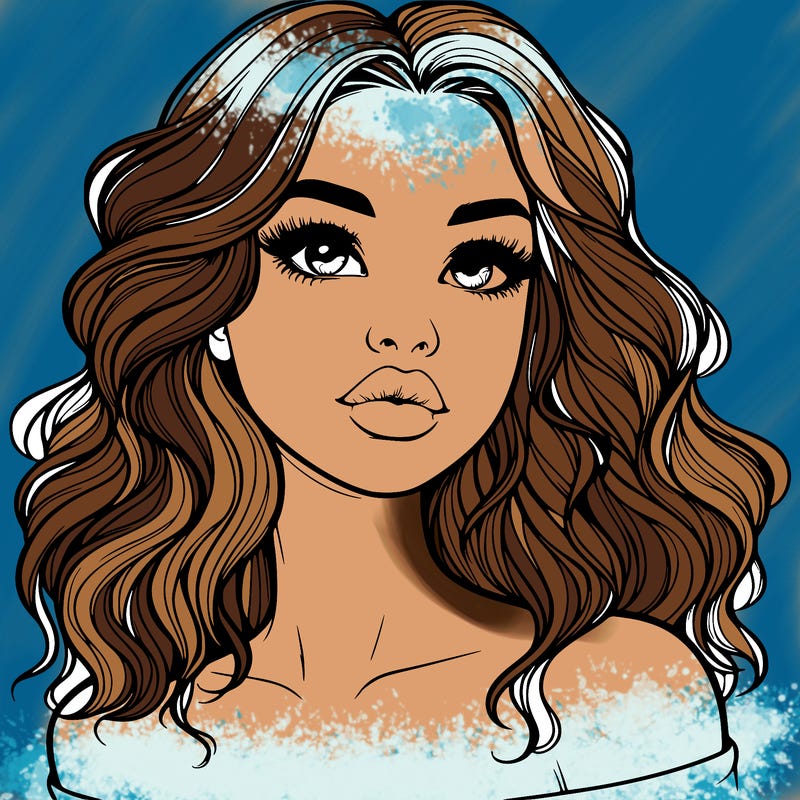 realistic girl with wavy hair and lips