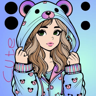realistic girl in a animal pjs hoodie
