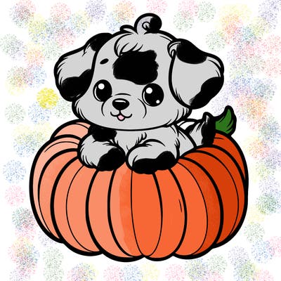 cute little puppy in a pumpkin