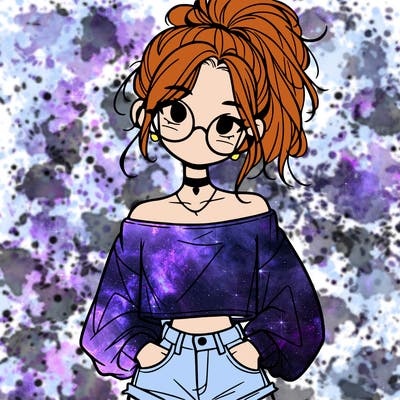 girl with a messy ponytail glasses a baggy crop top and jean shorts