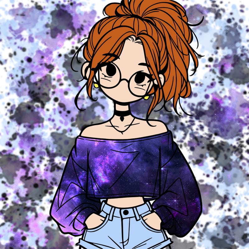 girl with a messy ponytail glasses a baggy crop top and jean shorts