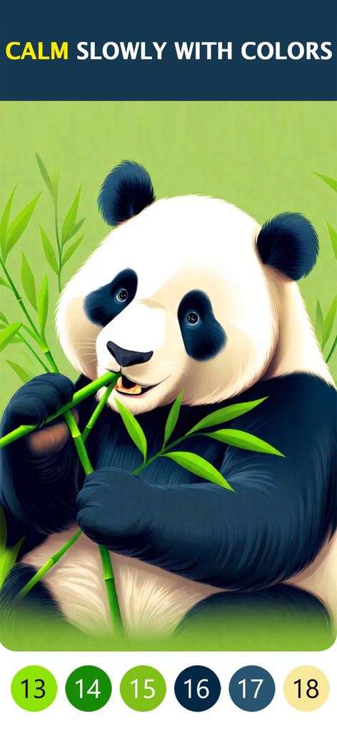 Una página para colorear de un panda comiendo bambú en la aplicación Coloria Bloom