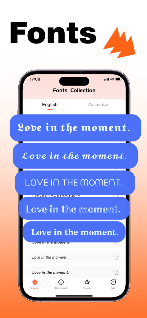 iFonts: Text Fonts & Keyboard - 모바일 사용자 정의를 위해 iFonts 앱에서 사용할 수 있는 다양한 미적인 영어 글꼴 스타일 미리 보기