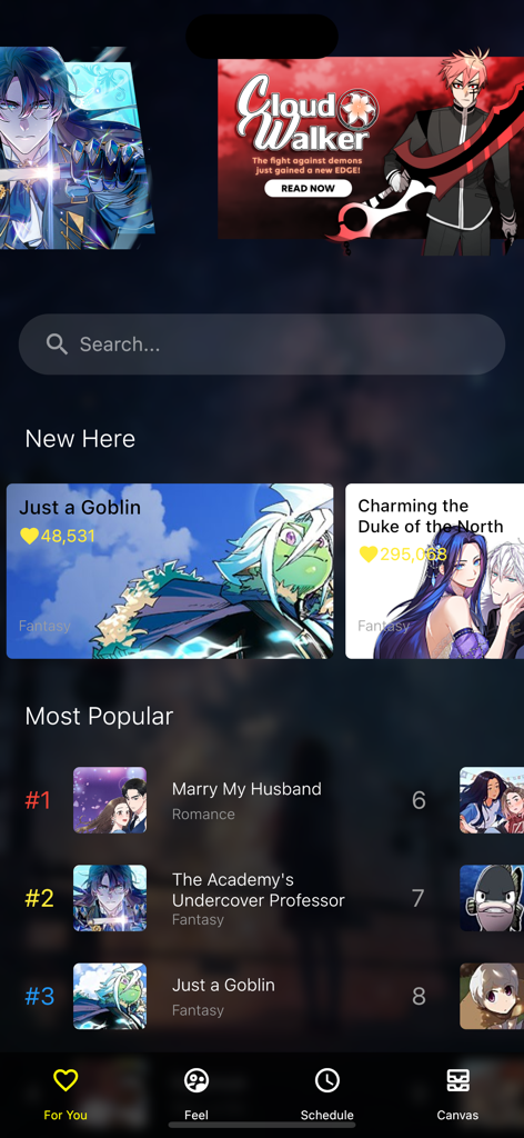 Asuratoon app home screen displaying most popular manga and manhwa titles in dark mode