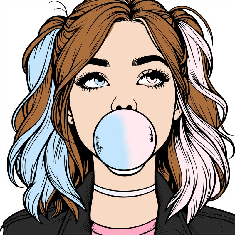 realististic girl blowing bubble -gum