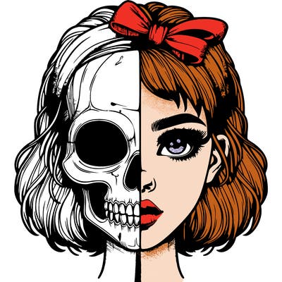 realistic girl with half skull mask