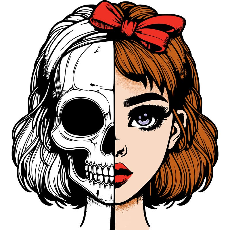 realistic girl with half skull mask
