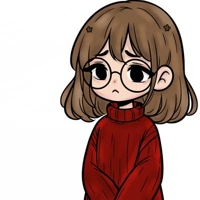 sad girl with glasses in a sweater