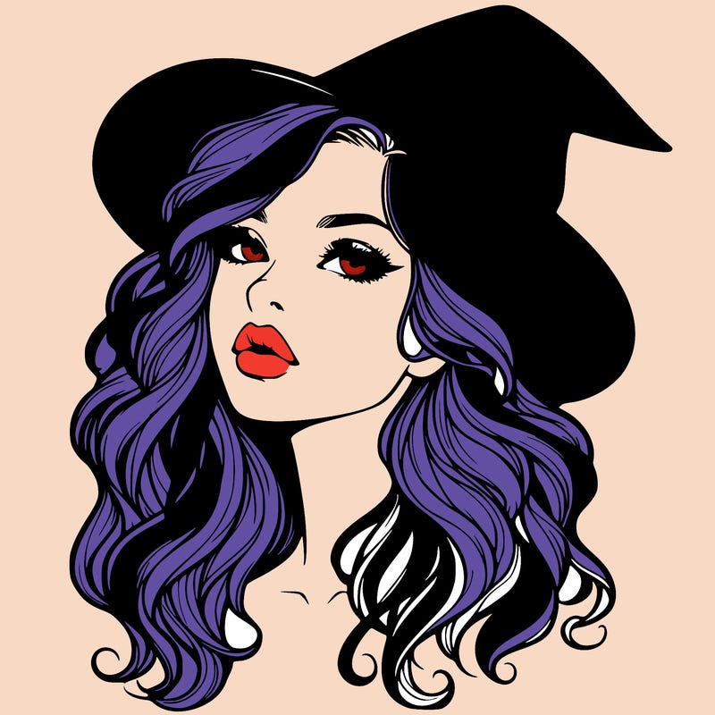 realistic witch girl with wavy hair and lips