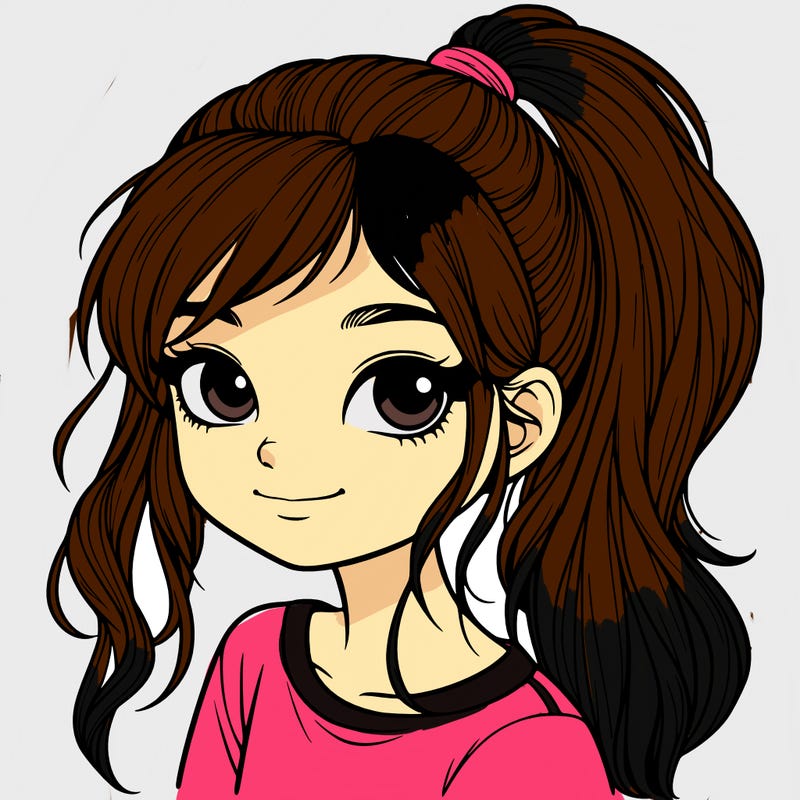 realistic girl with ponytail