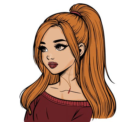 realistic girl with a high ponytail