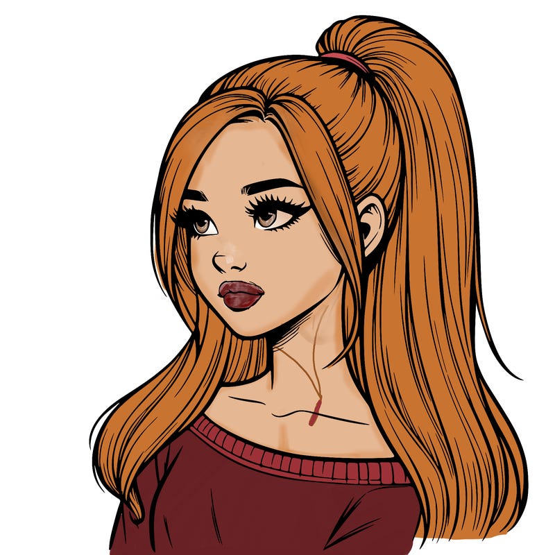 realistic girl with a high ponytail