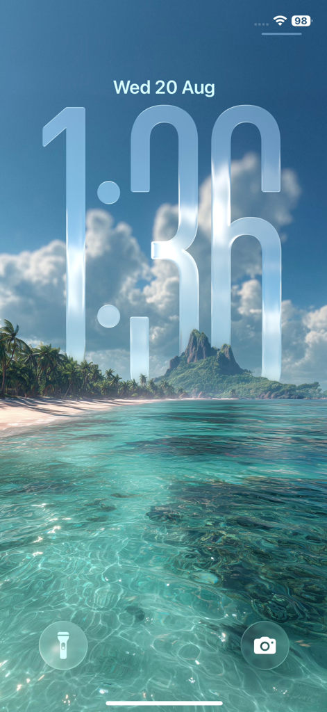 Wallbyte: 4k Wallpapers - 4K tropical beach scenery wallpaper on an iPhone lock screen.