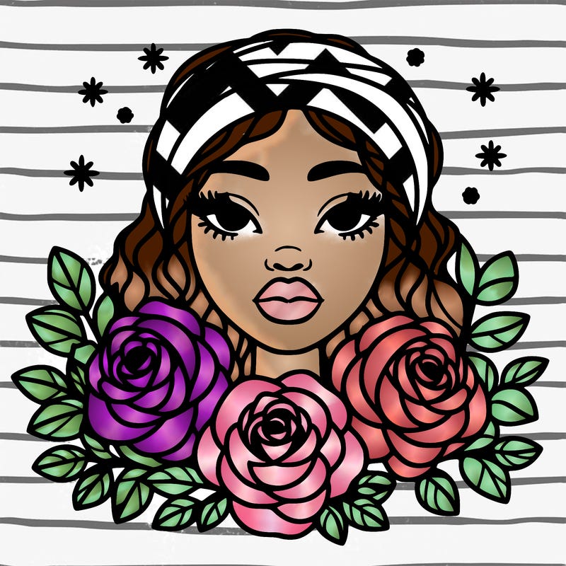 black woman portrait surrounded by roses