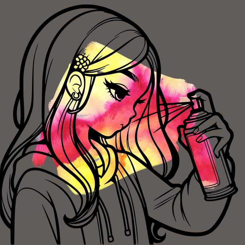 a realistic girl spray painting