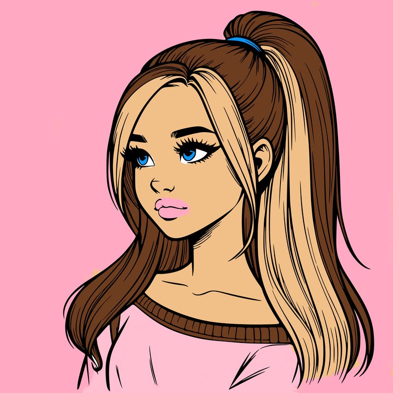 realistic girl with a high ponytail