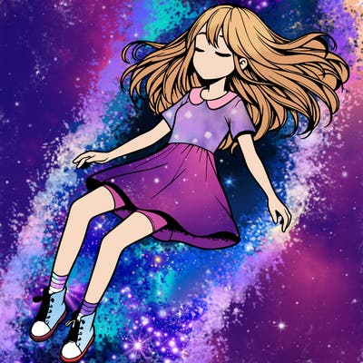 realistic girl floating