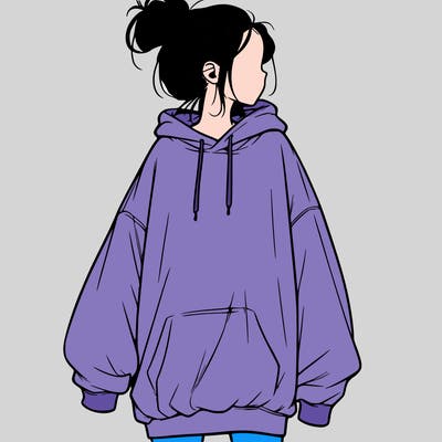 realistic girl with a oversized sweatshirt on and a bun