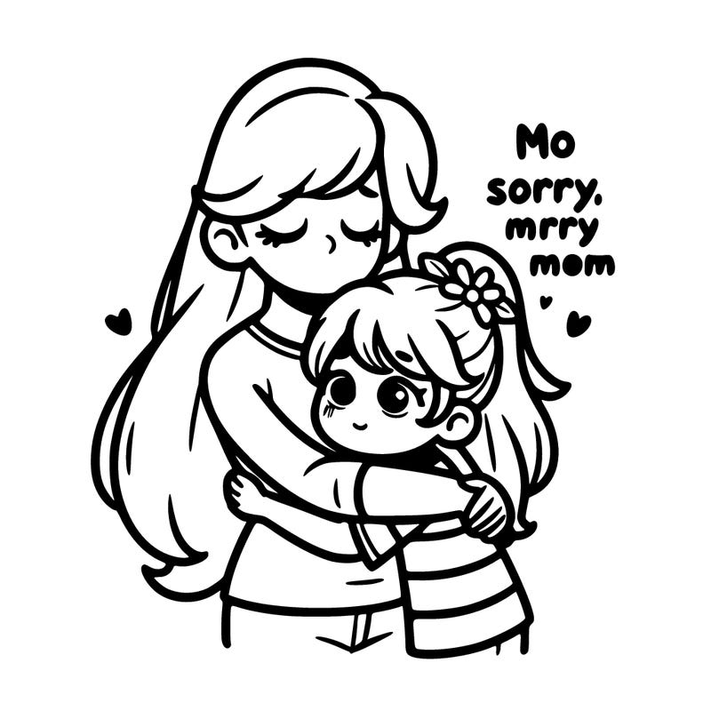 a girl who is hugging her mom and saying that she sorry and that she loves her mom
