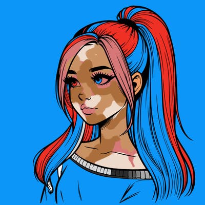 realistic girl with a high ponytail