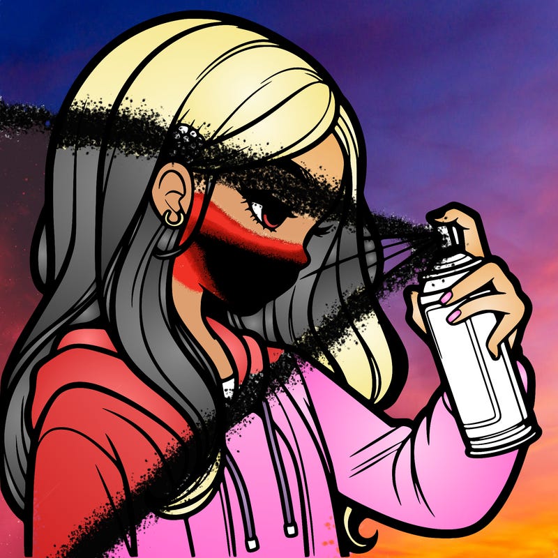 a realistic girl spray painting