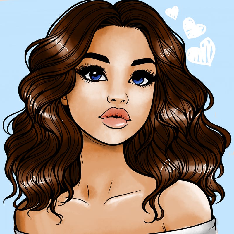 realistic girl with wavy hair and lips