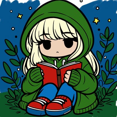 girl in oversized hoodie reading a book