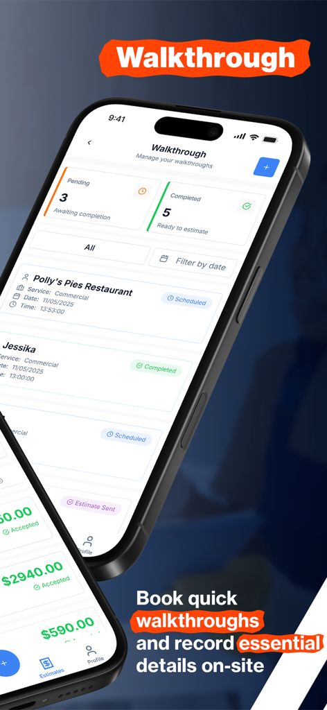 Thunder Pro - Schermata dell'app mobile Thunder Pro che mostra la funzione di sopralluogo per la gestione delle offerte di servizi di pulizia e dei dettagli sul posto.