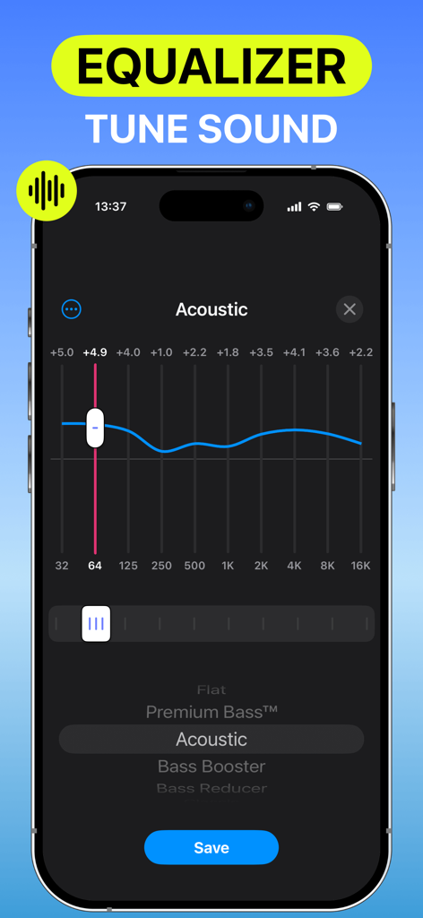 Anywhere Music Player app equalizer interface for tuning sound