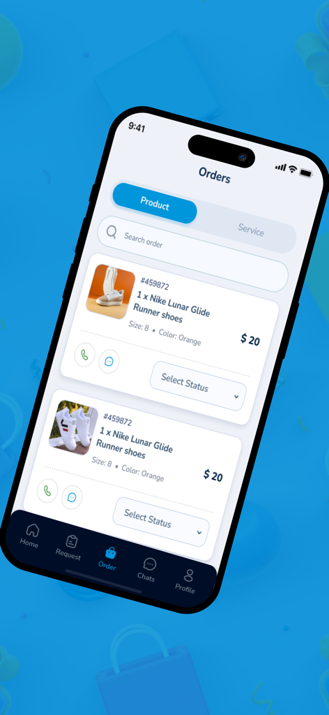 SILVER CHARIOT AGENT - A mobile app screen displaying a list of shopping orders for an agent to process and deliver